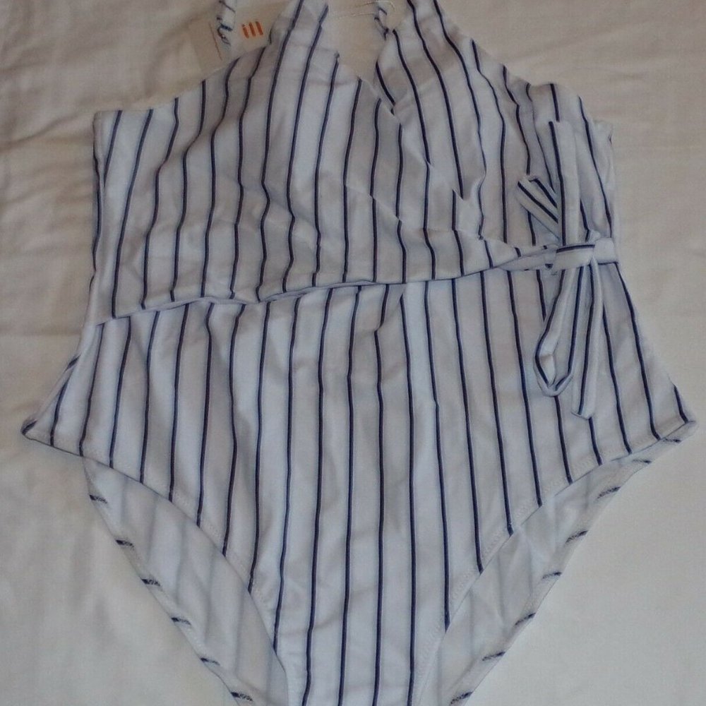 SELFIEGO OP White Blue Stripes Swim Suit NWT XL